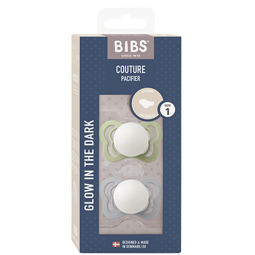 Bibs Pacifier Couture Silicone Size 1 Sage Glow/Cloud Glow (2 stk)
