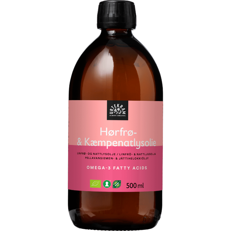 Urtekram Hørfrø- & kæmpenatlysolie Ø (500 ml)