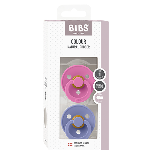 Bibs Pacifier Colour Latex Size 1 Bubblegum/Peri (2 stk)