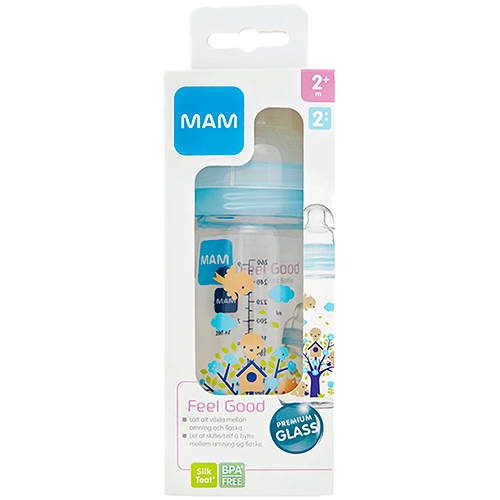 MAM Feel Good Glass Bottle Ass. Farver (260 ml)