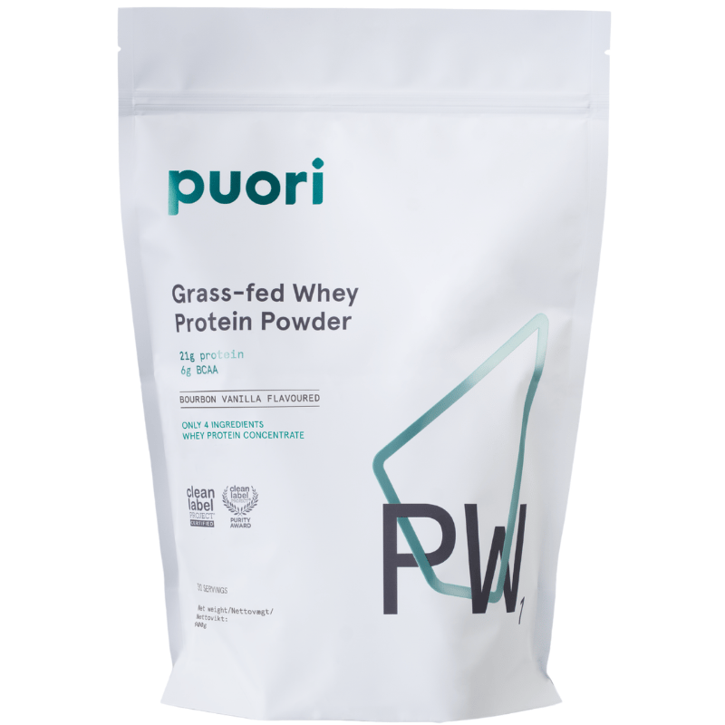 Puori PW1 Græsfodret Whey Proteinpulver med Bourbon Vanilje (900 g)