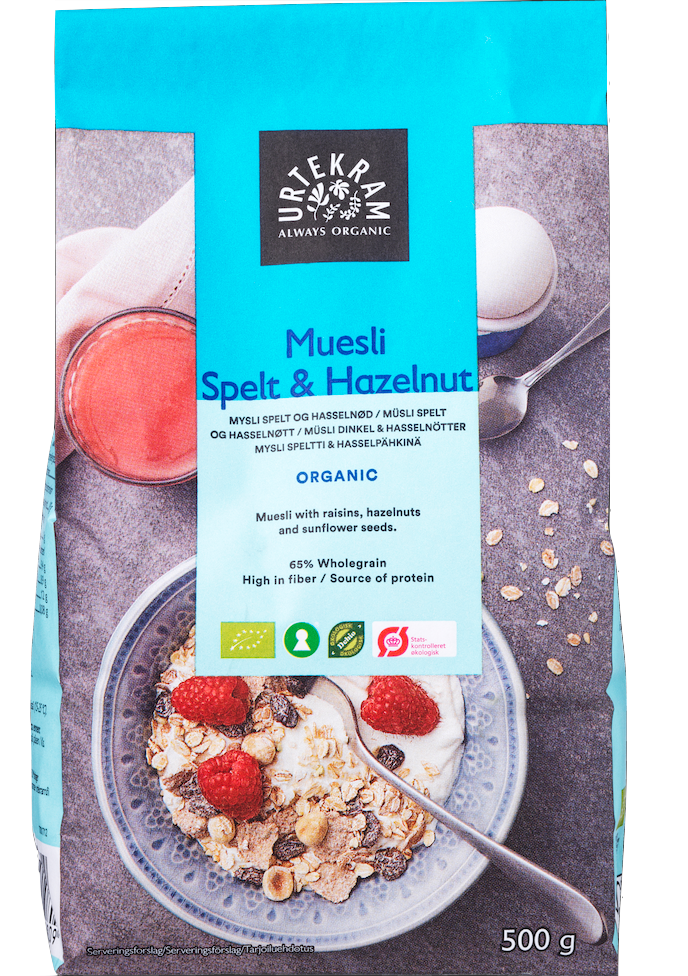 Urtekram Mysli spelt og hasselnød (500 g)