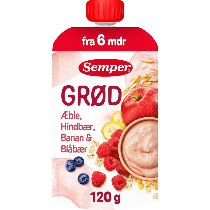 Semper Grød Hindbær/Banan/Blåbær/Æble 6M (120 g)
