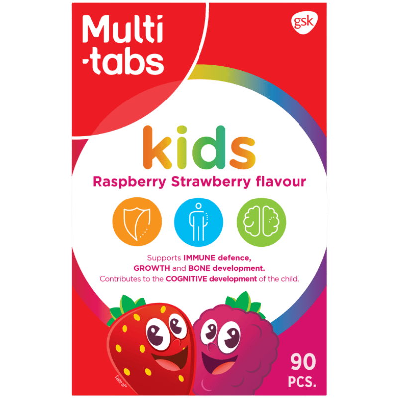 Multitabs Kids Hindbær/Jordbær Tyggetabletter (90 stk)