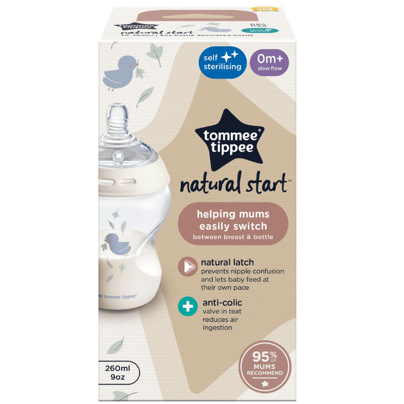 Tommee Tippee Natural Start Sutteflaske Slow Flow 260 ml Deco Hvid (1 stk)