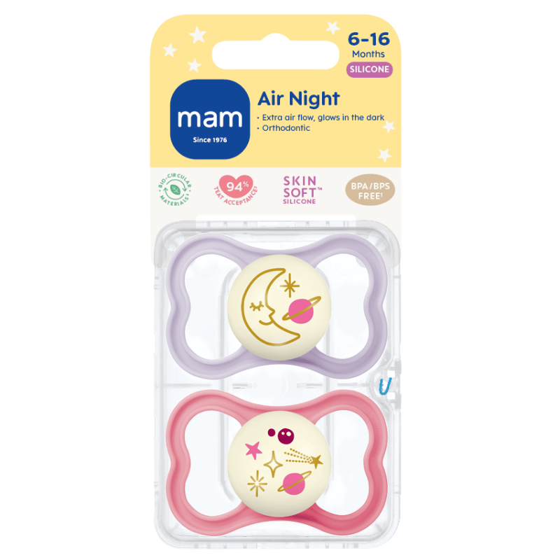MAM Air Sut Night Silicone Pink 6-16M (2 stk)