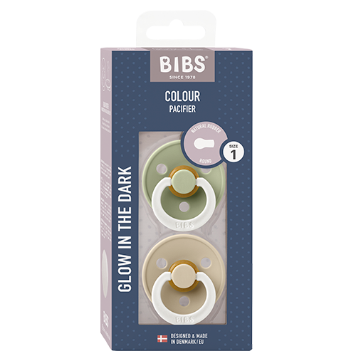 Bibs Pacifier Colour Latex Size 1 Sage Glow/Vanilla Glow (2 stk)