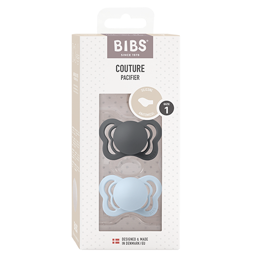 Bibs Pacifier Couture Silicone Size 1 Iron/Baby Blue (2 stk)
