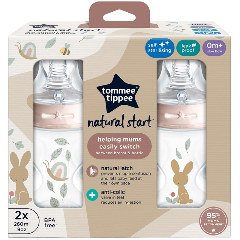 Tommee Tippee Natural Start Sutteflaske Slow Flow 260 ml Deco Pink (2 stk)
