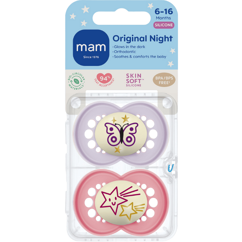 MAM Original Sut Night 6-16M Silicone Pink (2 stk)