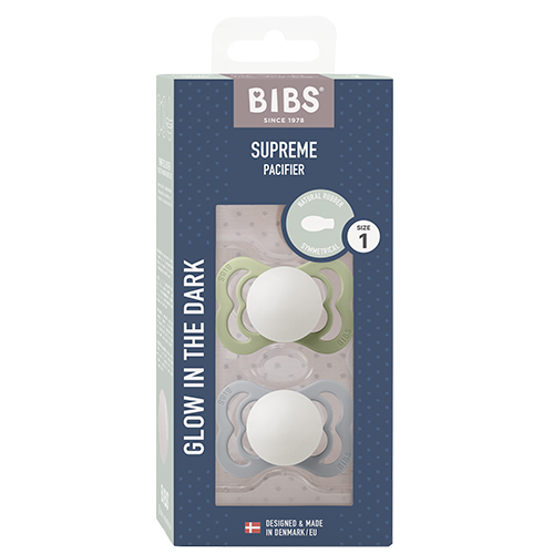 Bibs Pacifier Supreme Latex Size 1 Sage Glow/Cloud Glow (2 stk)