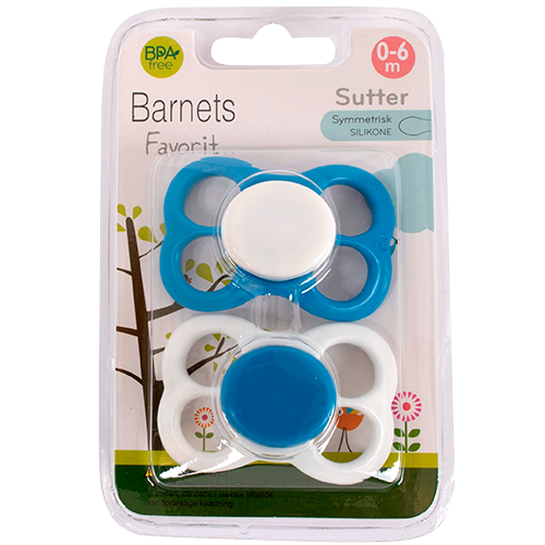 Barnets Favorit Luftsutter Silikone 0-6 Mdr. Blå/Hvid (2 stk)