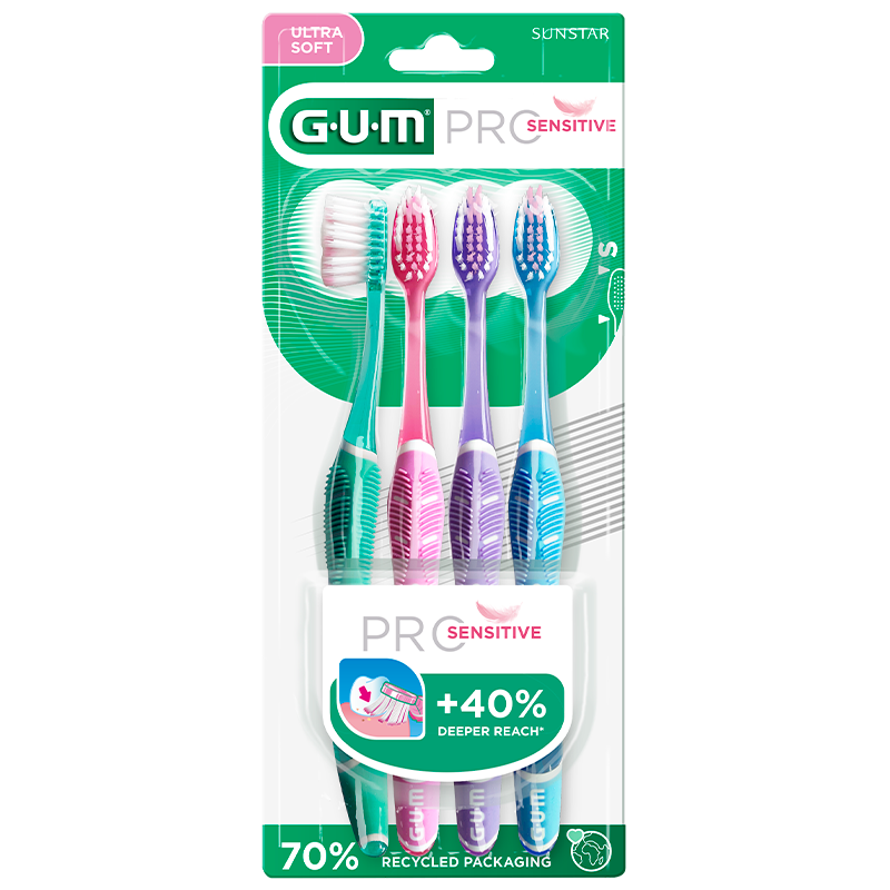 GUM Sensitive Pro Tandbørster Ultra Blød ass. Farver (4 stk)