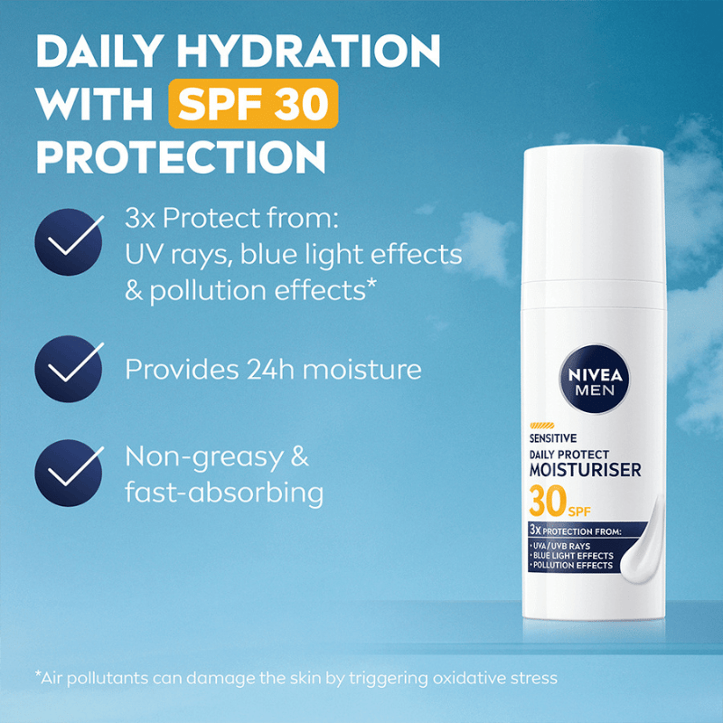 Nivea For Men Sensitive Daily Protect Moisturiser SPF30 (50 ml)