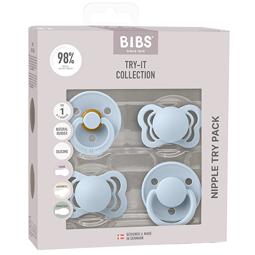 Bibs Pacifiers Try-It Collection Size 1 Baby Blue (4 stk)
