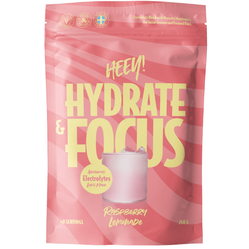 Heey! Hydrate & Focus Electrolytes + Lions Mane Raspberry Lemonade (240 g)