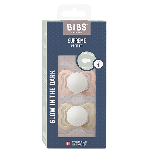 Bibs Pacifier Supreme Latex Size 1 Blush Glow/Vanilla Glow (2 stk)