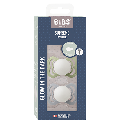 Bibs Pacifier Supreme Silicone Size 1 Sage Glow/Cloud Glow (2 stk)