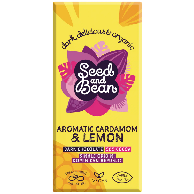 Seed & Bean Mørk Chokolade 58% Lemon & Cardamom Ø (75 g)