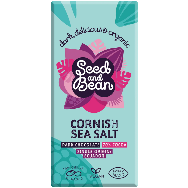 Seed & Bean Mørk Chokolade 70% Cornish Sea Salt Ø (75 g)