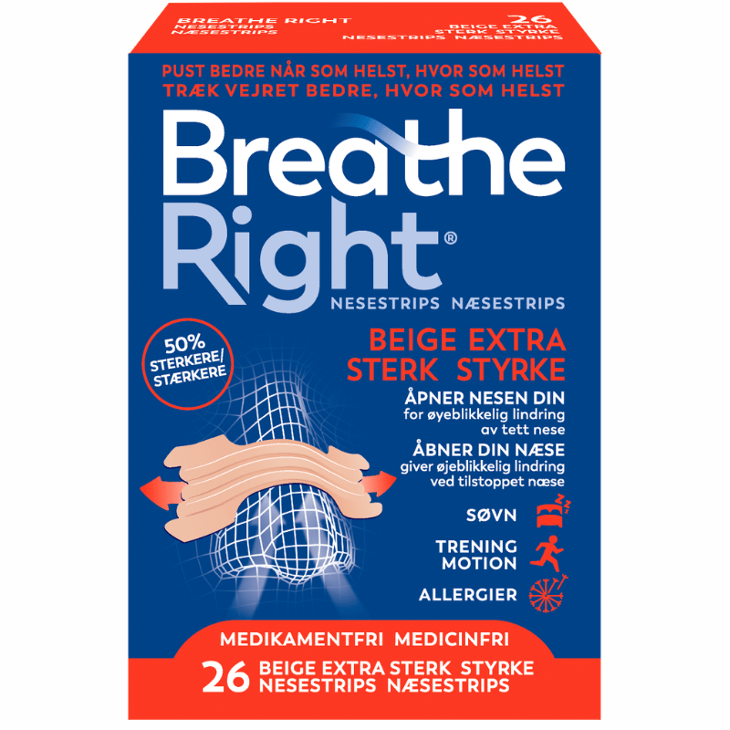Breathe Right Næsestrips Beige Extra Styrke (26 stk)