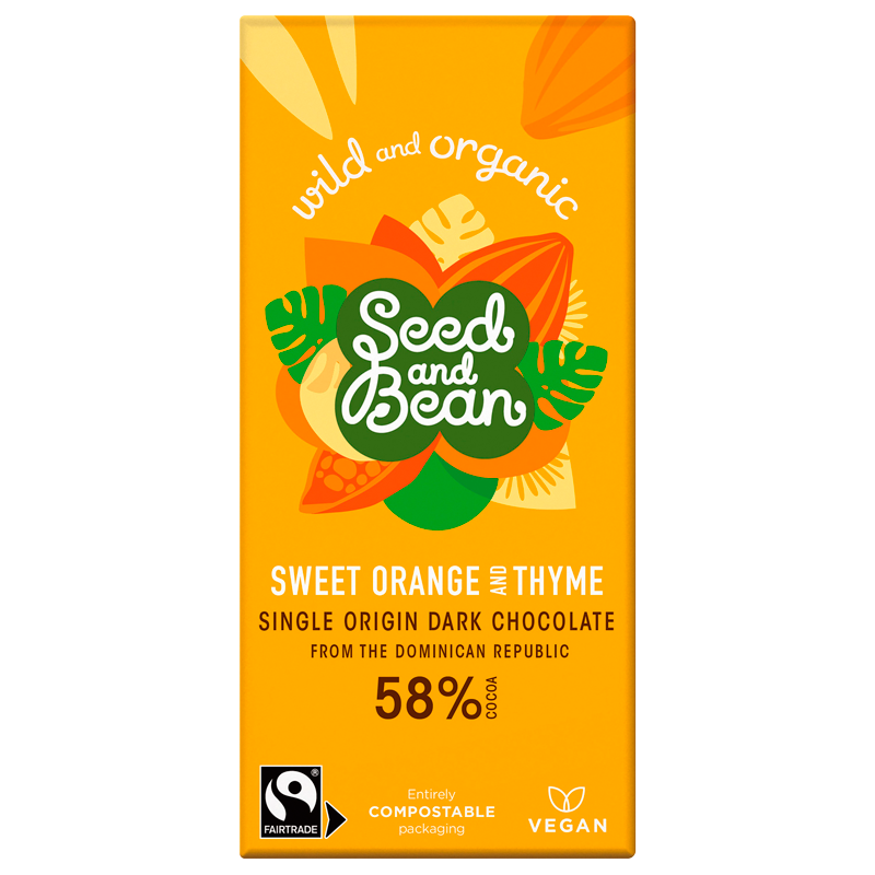 Seed & Bean Mørk Chokolade 58% Sød Appelsin & Timian (85 g)