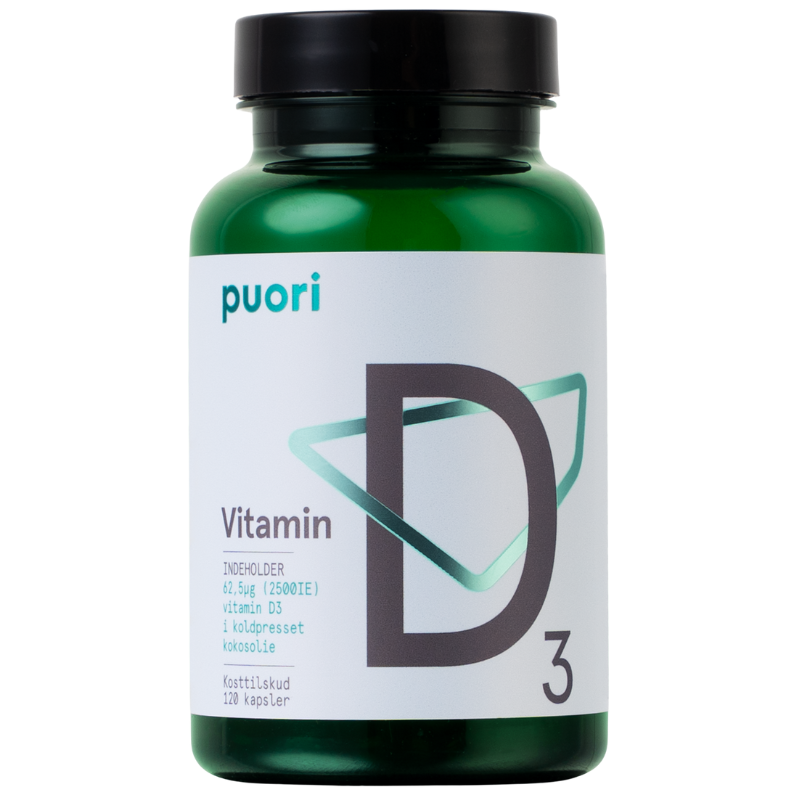 Puori Vitamin D3 med Kokosolie - 62,5 µg (120 kapsler)