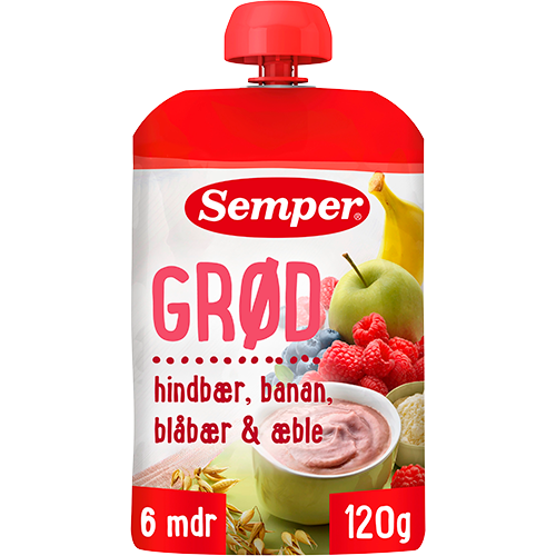 Semper Grød Hindbær/Banan/Blåbær/Æble 6M (120 g)