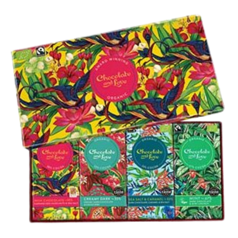 Chocolate And Love Gaveæske Med Fairtrade Plader Chokolade Ø (4x80 g)