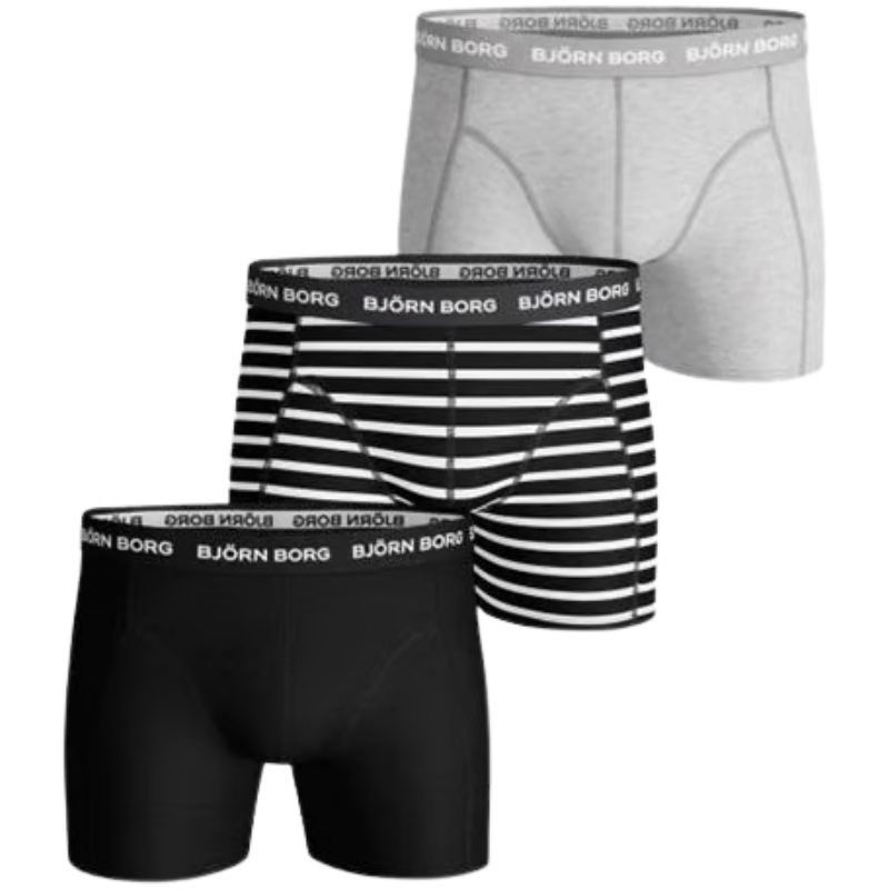 Björn Borg 3-Pack Boxershorts Sort/Striber/Grå Str. Small