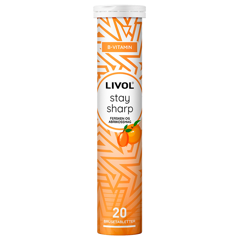 Livol Brusetabletter Stay Sharp, Fersken-Abrikossmag (20 stk.)