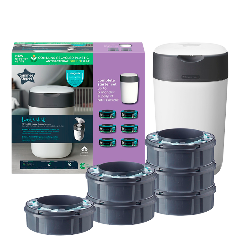 Tommee Tippee Sangenic Twist& Click Blespand Hvid + Refill (1 stk + 6 stk)