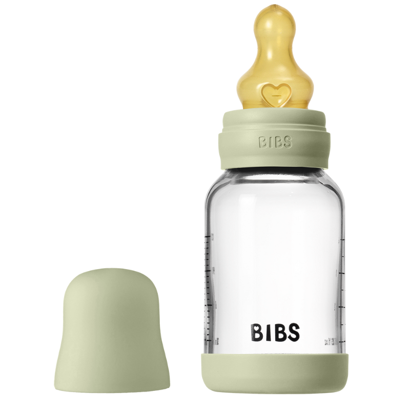 Bibs Glass Baby Bottle Round Latex Slow Flow Sage (120 ml)