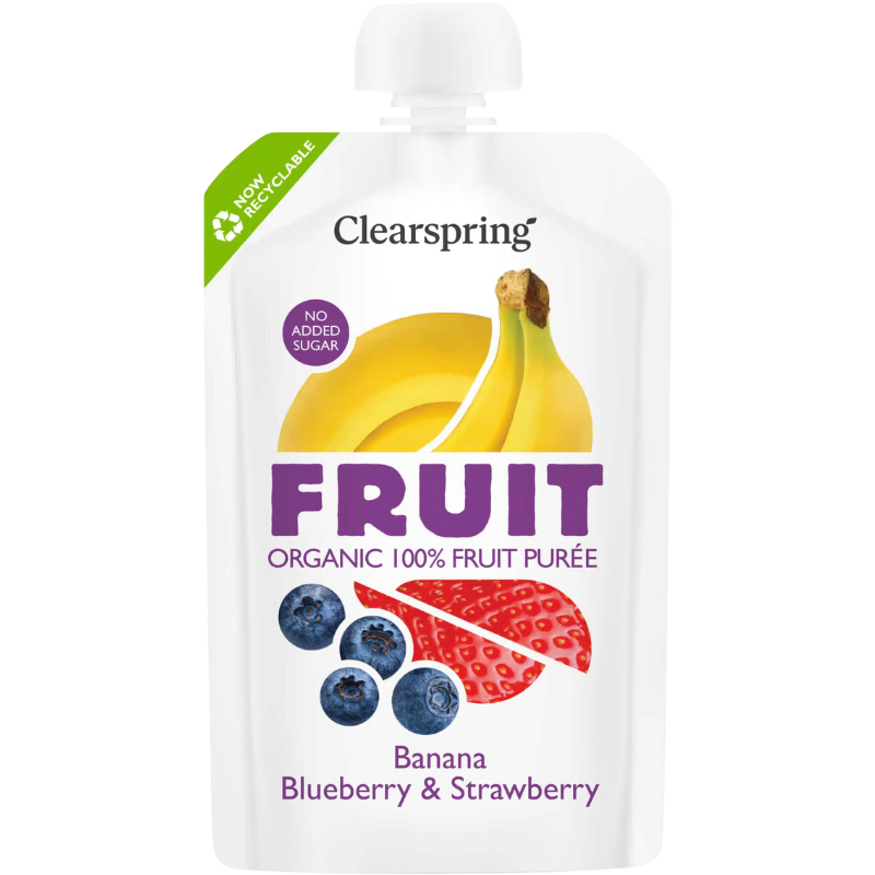 Clearspring 100% Fruit Puré Banan, Blåbær & Jordbær Ø (100 g) Clearspring 100% Fruit Puré Banan, Blåbær & Jordbær Ø (100 g)
