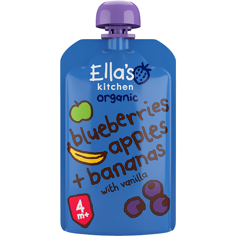 Ellas Kitchen Babymos Blåbær, Æble, Banan, Vanilje 4 Mdr (120 g)