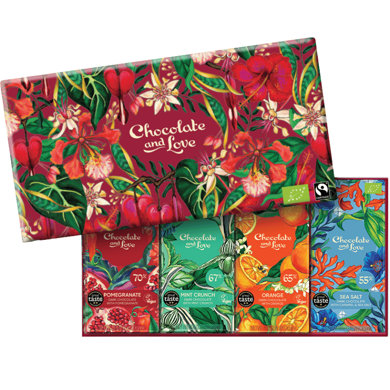 Chocolate and Love Red Heart Gaveæske Ø (4 x 80 g)
