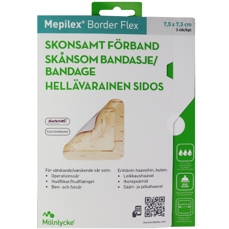 Mepilex Border Flex Fleksibel Skum M. Silikoneklæb 7,5 x 7,5 cm (3 stk)