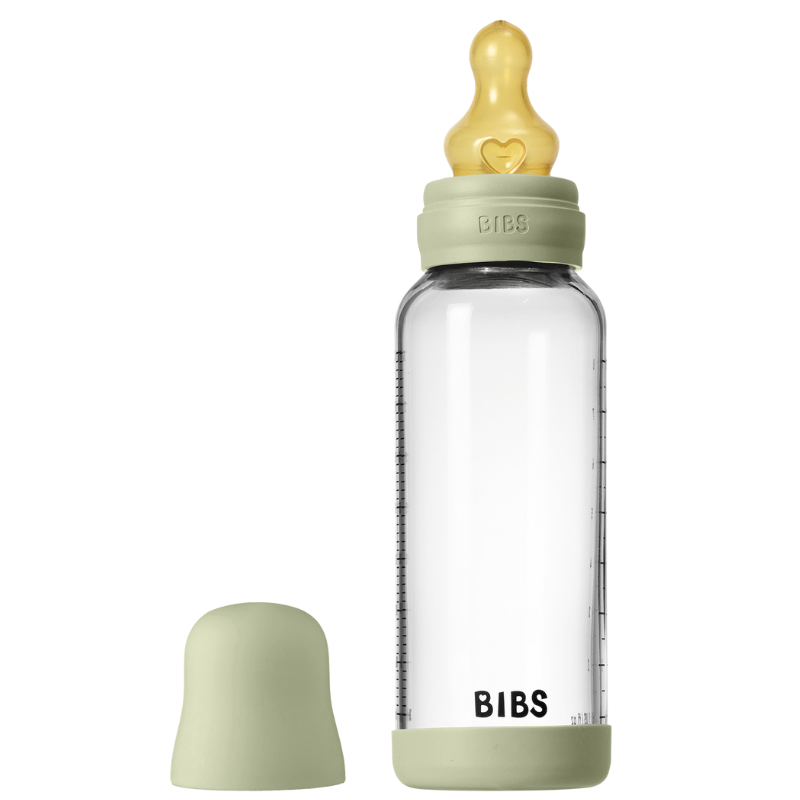 Bibs Glass Baby Bottle Round Latex Medium Flow Sage (240 ml)