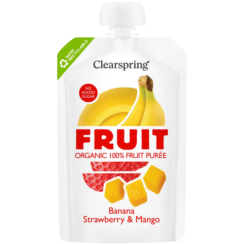 Clearspring 100% Fruit Puré Banan, Jordbær & Mango Ø (100 g) Clearspring 100% Fruit Puré Banan, Jordbær & Mango Ø (100 g)