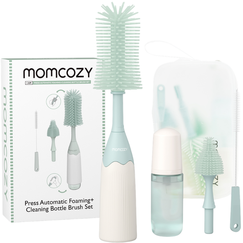 MomCozy Flaskebørste Kit Push-Press Design Grøn (1 sæt)