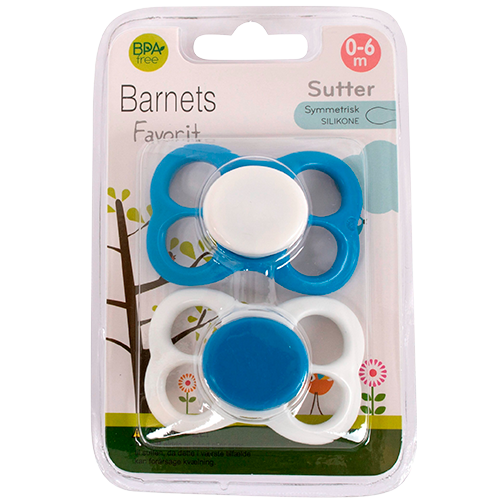 Barnets Favorit Luftsutter Silikone 0-6 Mdr. Blå/Hvid (2 stk)