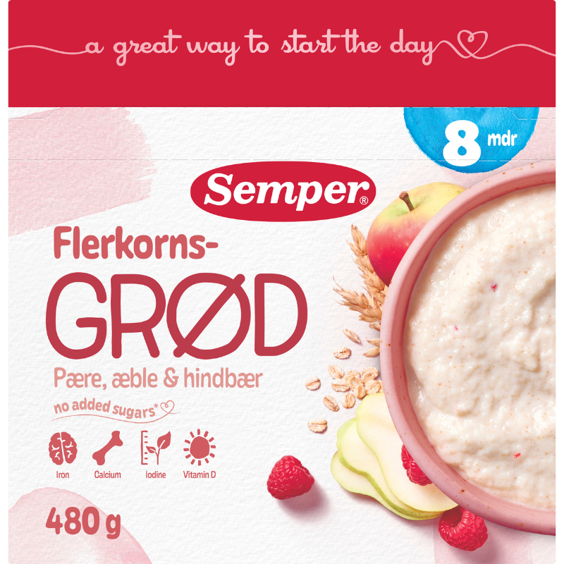 Semper Fuldkornsgrød Mild & Med Frugt 8M (480 g)