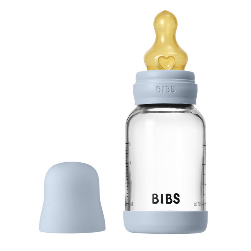 Bibs Glass Baby Bottle Round Latex Slow Flow Baby Blue (120 ml)