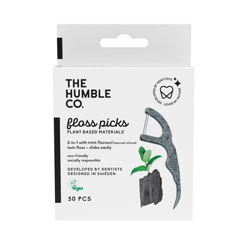The Humble Co. Dental Floss Picks Charcoal (50 stk)