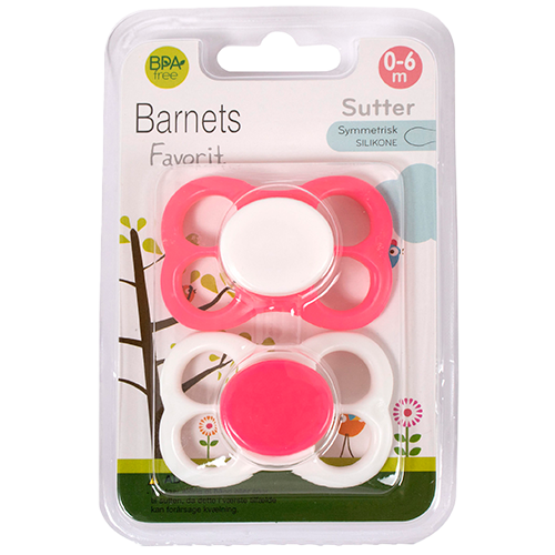 Barnets Favorit Luftsutter Silikone 0-6 Mdr. Pink/Hvid (2 stk)